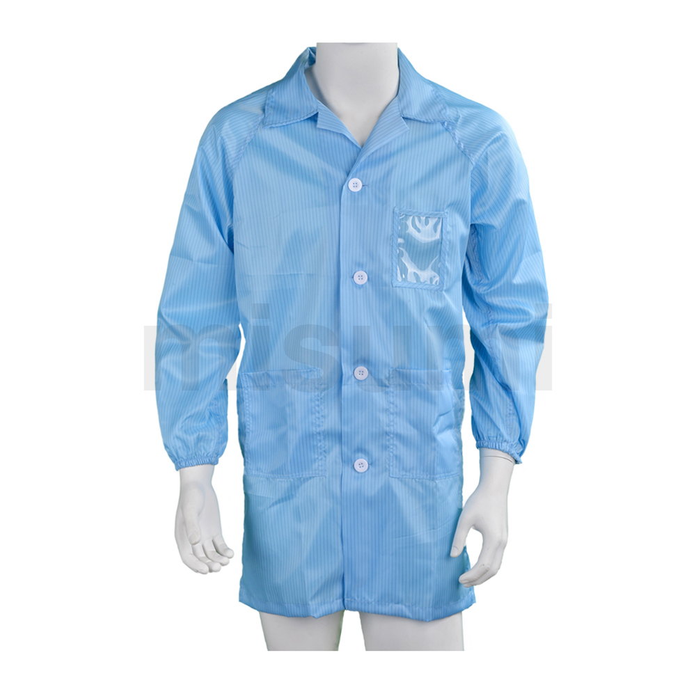 藍(lán)色條紋防靜電翻領(lǐng)紐扣大褂定制款