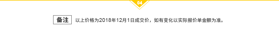 以上價格為2018年12月1日成交價，如有變化以實際報價單金額為準(zhǔn)。
                            